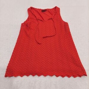Rafaella Red Overlay Lined Sleeveless Knit Top w/ Ties. Size Medium